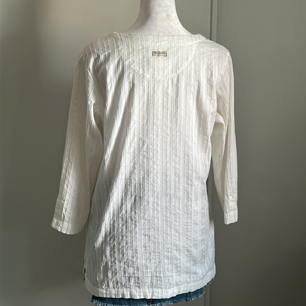 Columbia Women’s Casual Boho Pullover Textured 3/4 Sleeve Split Tie Neck Blouse - Picture 8 of 11